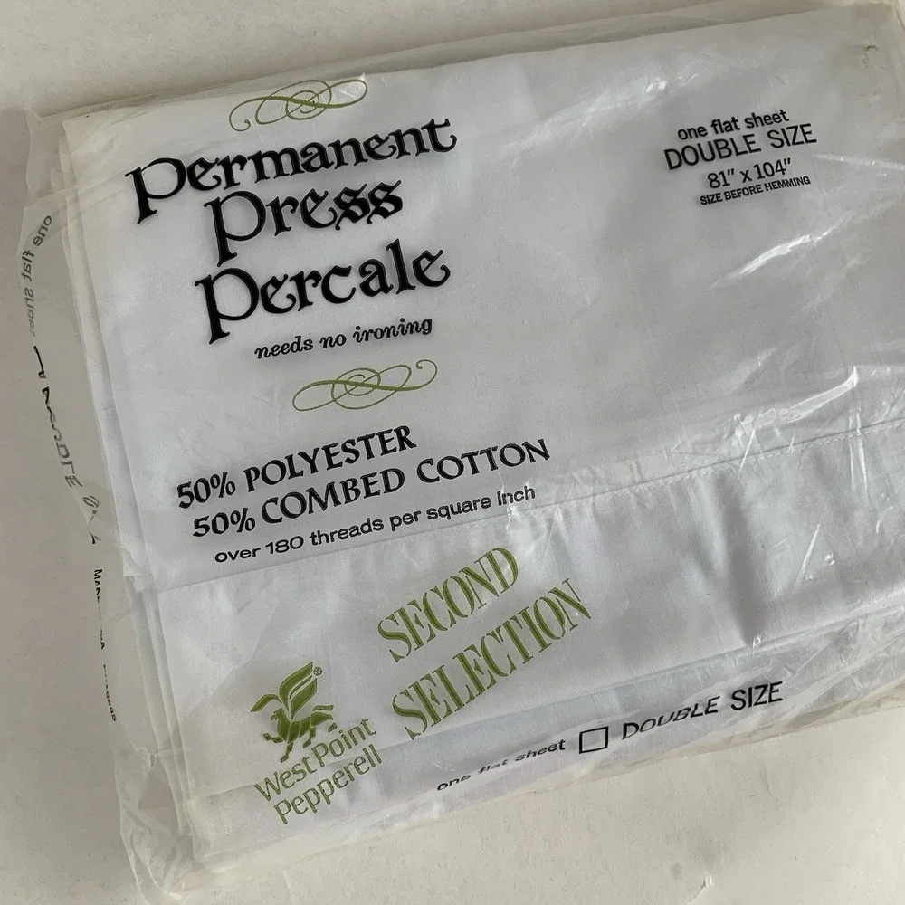 NEW VTG WestPoint Pepperell Permanent Press‎ Percale White Sz Double Flat Sheet